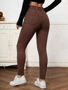 EMERY ROSE Quần jeans nữ cạp cao, có túi, dáng ôm, thoải mái, đa năng. - màu nâu - Xem 2