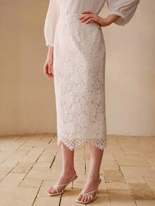 MOTF PREMIUM 蕾丝高腰开衩裙 - 杏色 - 查看 3