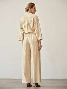 MOTF PREMIUM WOMEN'S APRICOT STYLISH WAIST ROLL TAB SLEEVE CINCHING JUMPSUIT - Apricot - View 3