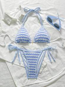 Swim Mod 2026新款女士泳装上市，适合上学、度假、约会、下午茶、西式、邮轮、海滩、海岛、公路旅行、四季皆宜、音乐节、波西米亚风度假、秋日休闲、西部波西米亚风等场合。优雅女士两件套撞色罗纹面料贝壳装饰可爱优雅女士泳装套装，适合海滩和度假村穿着。条纹比基尼、贝壳比基尼、度假比基尼、日光浴比基尼、保守比基尼、三角比基尼套装、两件套沙滩套装、度假比基尼套装、两件套度假套装 - 彩色 - 查看 2