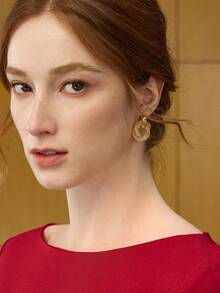 MOTF PREMIUM 18K镀金立方氧化锆几何耳环 - 金黃色 - 查看 5