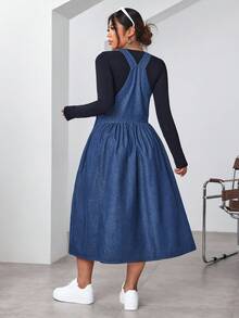 SHEIN EZwear 大码休闲水洗牛仔背带裙 - 中等水洗藍 - 查看 2