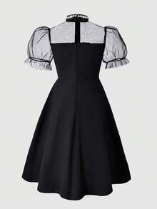 优雅奢华黑色网纱串珠连衣裙，适合晚宴、婚礼、花童、舞会及其他场合。 - 黑色 - 查看 7