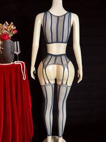 2pcs Women's Sexy Hollow Out Mesh Lingerie Set - Black - View 2