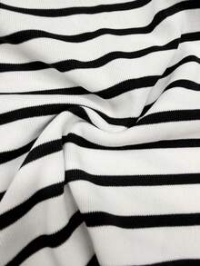 Lyxana Tricou elegant pentru femei, cu dungi albe și negre, cu guler drapat și nod înfășurat - alb - Vizualizare 4