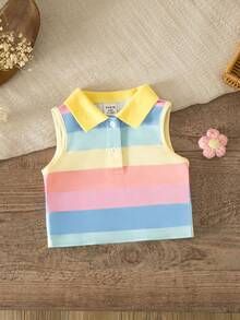 SHEIN Babygirl Cute Casual Summer Versatile Knit Polo Shirt - Multicolor - View 3