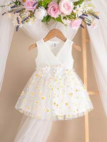 SHEIN Đầm không tay bằng vải lưới hoa trắng dễ thương và thanh lịch cho bé gái - Nhiều màu - Xem 3