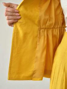 MOTF PREMIUM WOMEN'S LEMON YELLOW SINGLE BUTTON WAIST CINCHED ELEGANT OFFICE BLAZER - Yellow - View 6