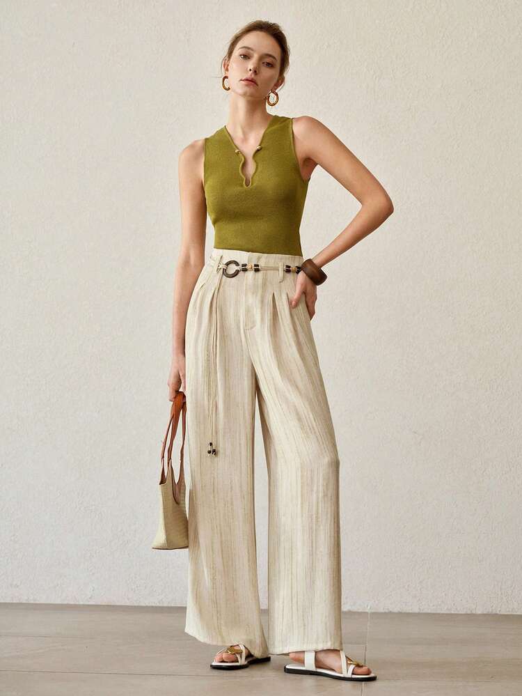 WOMEN'S TIE-DYE LINEN-LIKE WIDE LEG PANTS WITH DECORATIVE BELT