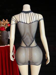 1pc Women's Sexy Hollow Out Fishnet Bodycon Mini Skirt - Black - View 4