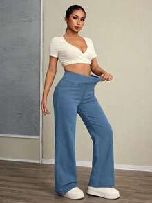 Flexra Women's Elastic Waist Wide Leg Loose Casual Versatile Jeans - Light Wash - View 5