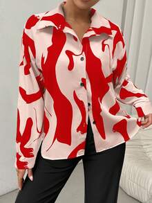 Uhlyne Women's Long Sleeve Business Casual Shirt, Black & White, Autumn - Red - View 3