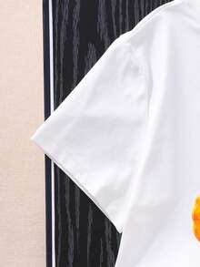 Girls Cute Lantern & Girl Print T-Shirt With Burgundy Rose Cake Skirt Set, Summer - Yellow - View 5