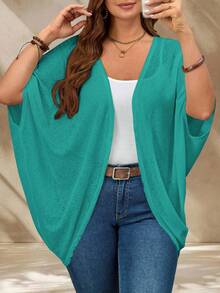 EMERY ROSE Chaqueta casual de talla grande con mangas de murciélago, bajo asimétrico y unicolor, para primavera/verano - Verde - Ver 4