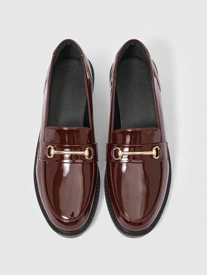 Sleekvia Women Shoes Fashion Thick-Soled Brown Metal Buckle Classic Women's Flat-Soled Loafers Flat-Soled Shoes Daily Commuting Outdoor Shopping To Work Neutral Style College Style Flat-Soled Women's Shoes Valentine's Day