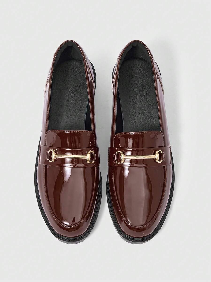 Sleekvia Women Shoes Fashion Thick-Soled Brown Metal Buckle Classic Women's Flat-Soled Loafers Flat-Soled Shoes Daily Commuting Outdoor Shopping To Work Neutral Style College Style Flat-Soled Women's Shoes Valentine's Day - Coffee Brown - View 1