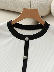 Franclia 2pcs/Set Women's Casual Black & White Matching Top And Pants, Elegant Spring/Summer Outfit - Multicolor - View 6