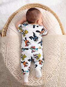 SHEIN 2pcs Baby Boy Cute Bear Pattern Short Sleeve Knit Pajama Set - Multicolor - View 2