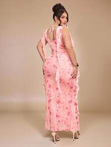 SHEIN BAE Đầm hở lưng cổ yếm thời trang mùa hè dành cho phụ nữ cỡ lớn, in hoa. - Nhiều màu - Xem 4