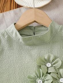 Vintaside Kids 2pcs Girls Sleeveless Floral Bright Yellow Top Paired With Casual Loose Pants Fashion Spring/Summer Set - Green - View 4