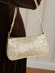 SHECARRY Women's Fashionable Elegant BLINGBLING Glitter Shoulder Bag - Gold - View 5