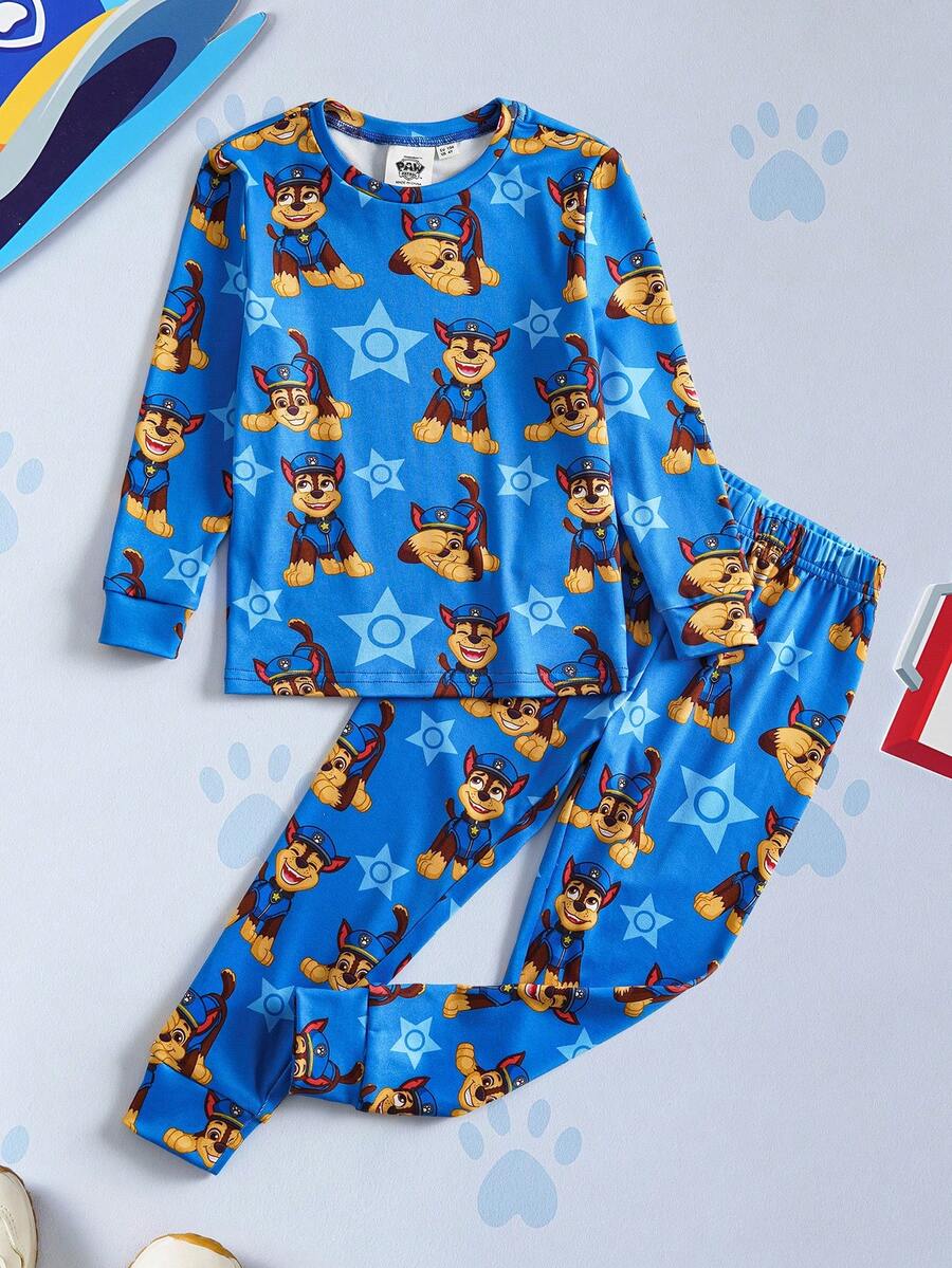 SHEIN | PAW Patrol Young Boy Comfortable Dog Print Long Sleeve Top And Pants Pajama Set, Autumn - Blue - View 1