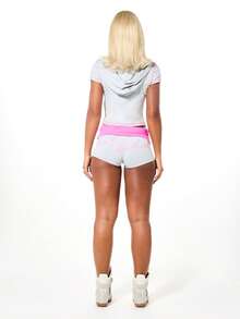 BABYPHAT Shorts con cintura plegable y estampado de texto con cinta rosa en la cintura - Gris Claro - Ver 5