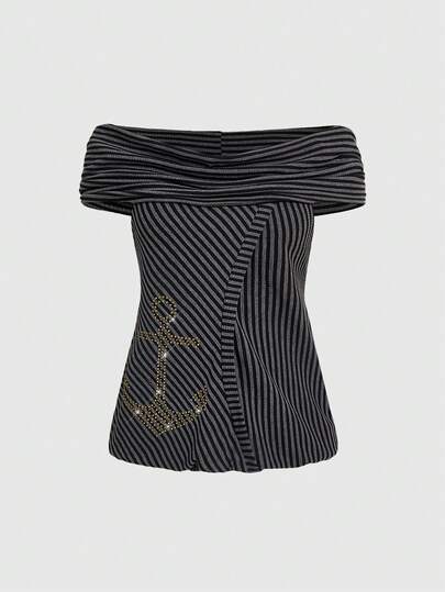 Grunge Punk sweat-shirt à capuche vintage style punk nautique avec ancre, rivets et rayures