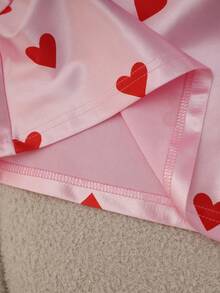 Resyla Stylish And Casual Round Neck Short-Sleeved Heart-Patterned T-Shirt, Pink Valentine's Day T-Shirt, Red Heart-Patterned T-Shirt, Women's Spring And Summer T-Shirt, Pink Top, Elegant Women's Top, Valentine's Day - Pink - View 3