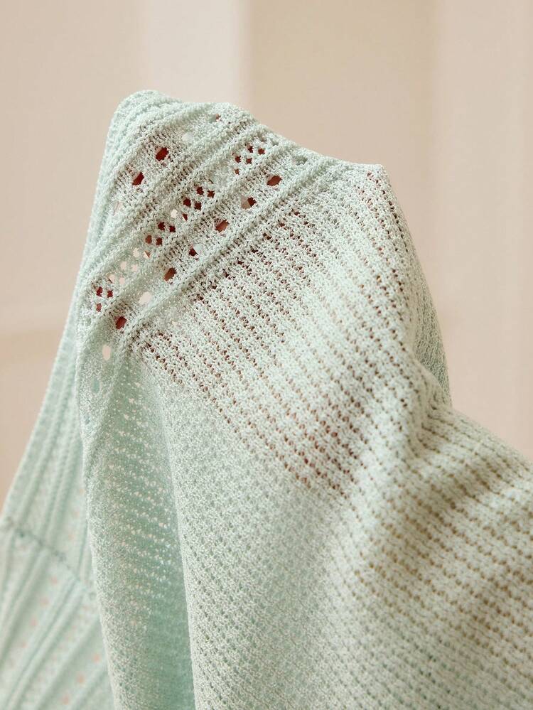 HOLLOW-OUT KNIT SHORT SLEEVE TOP AND FITTED SKIRT SWEATER SET