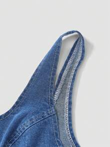 SHEIN MOD Áo sơ mi denim dáng lệch vạt, dây chéo, thời trang mùa hè cỡ lớn. - Rửa trung bình - Xem 3