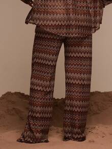 Musera Resort Pattern Drawstring Wide Leg Beach Cover Up Trousers Only Swim Vacation Holiday Summer Travel Beachwear Terra Sol Spring - Multicolor - View 4