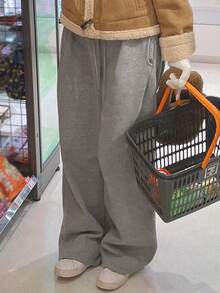 DAZY Women's Drawstring Straight Leg Sweatpants, Elastic Waist Loose Casual Pants - Grey - View 3