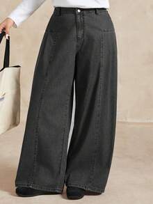 Dazy Plus Plus Size Women Casual Elastic Waist Long Split-Line Design Slim Fit Streetwear Jeans, Suitable For All Seasons - Dark Grey - View 5