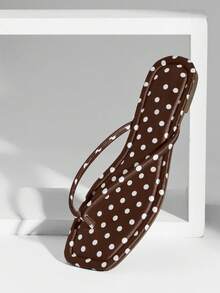 Solezae Women Comfortable Dot Print Classic Thong Flat Sandals - Coffee Brown - View 3