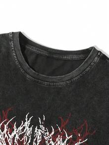 Manfinity EMRG 男士天使翅膀骷髅印花街头风100%纯棉圆领短袖T恤，适合度假、节日、夏季等各种场合。男士衬衫、男装、印花T恤、男士朋克风衬衫、哥特风衬衫、印花T恤、女士哥特风衬衫、宽松T恤、女士衬衫、印花T恤，也是送给男友的情人节礼物。 - 黑色 - 查看 4