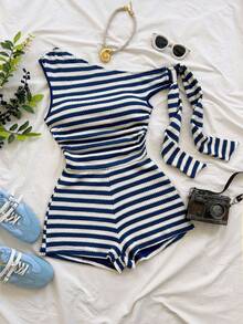 Soleia Vacation Sexy Asymmetrical Shoulder Tie Strap Flowy Fitted Light Yellow Women's Jumpsuit, Suitable For Party, Vacation, Music Festival, Boho, Holiday Date, Afternoon Tea - Multicolor - View 1