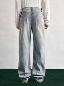 Open Phase 宽松无弹力直筒水洗棉质牛仔裤，百搭阔腿水洗牛仔裤，情侣直筒宽松水洗牛仔裤，Y2K风格休闲裤，带纽扣和拉链，适合所有季节，春夏宽松版型，男士夏季度假装，复古美式，男女皆宜，宽松版型夏季服装——适合日常穿着和夏季度假装。 - 淺藍色 - 查看 4