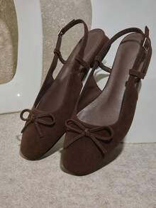 Solezae Women's Elegant Bow Knot Faux Suede Slingback Low Heel Pumps - Coffee Brown - View 5