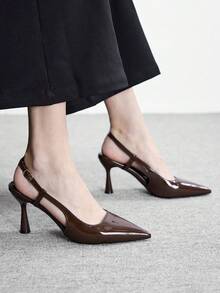 CUCCOO BIZCHIC 女士尖头细高跟棕色时尚基础款日常百搭通勤鞋女士高跟鞋露跟鞋女鞋 - 咖色 - 查看 1