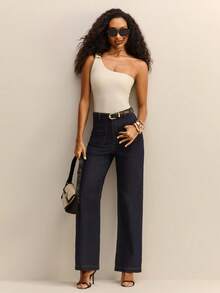 Daynim Calça Jeans Feminina Straight Reta Cintura Alta - Lavagem escura - Visão 5