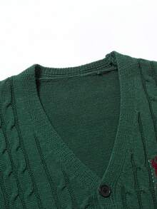 Aesthetic Post Áo khoác len nam màu xanh lá cây, Bộ đồ len nam, Áo len nam kiểu đan cáp, Áo khoác len nam màu xanh lá cây, Áo khoác len nam cổ chữ V. - Màu xanh lá cây đậm - Xem 3