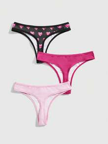 ROMWE Goth 3件套甜美性感标语窄腰丁字裤 - 彩色 - 查看 2