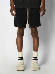 SUMWON Drop Crotch Drawstring Jogger Shorts With Relaxed Fit And Casual Streetwear Design For Summer - Black - View 2