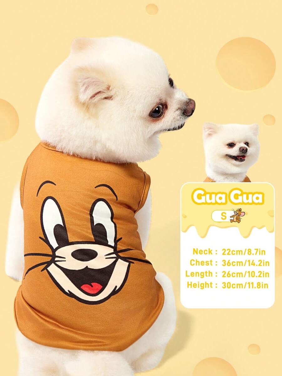 TOM & JERRY X SHEIN Chaleco con estampado de dibujos animados adorables para mascotas, disponible para gatos y perros, en tallas que van desde XXS a XXXXXL, desde extra pequeño hasta extra grande - Amarillo - Ver 1
