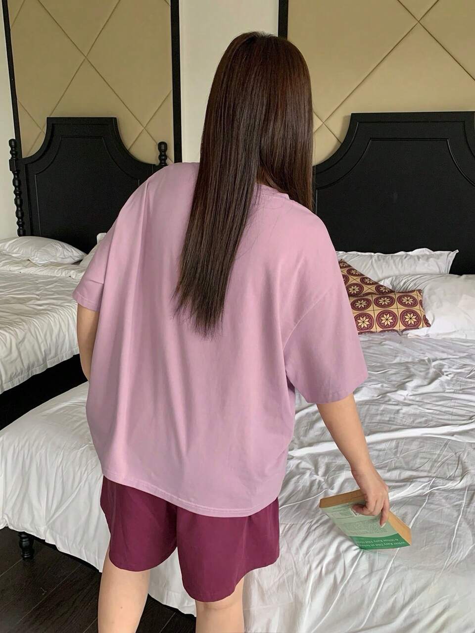 Dazy Plus 2pcs Casual Lounge Wear Set, Loose Short Sleeve Top And Elastic Waist Shorts, Plus Size Women Pajamas, Spring/Summer