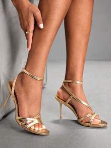 CUCCOO SZL Women's Buckle Design Elegant High Heel Sandals, Fashionable For Daily Wear Valentine's Day - Gold - View 5