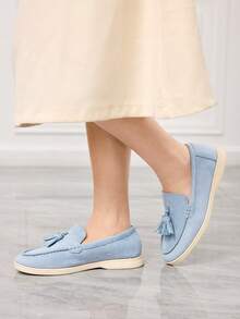 Sleekvia 女士休闲流苏设计套脚乐福鞋，适合日常穿着 - 淺藍色 - 查看 6