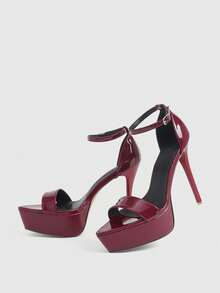 CUCCOO LuxiPop Women's Platform Buckle Design Fashionable And Elegant Party Occasion High-Heeled Sandals, Nightclub Party Style, Suitable For Spring And Summer, Vacation Season, Nightclub Party Style, Suitable For Spring And Summer, Vacation Wear, Travel Essential, 2000's Style - Burgundy - View 6