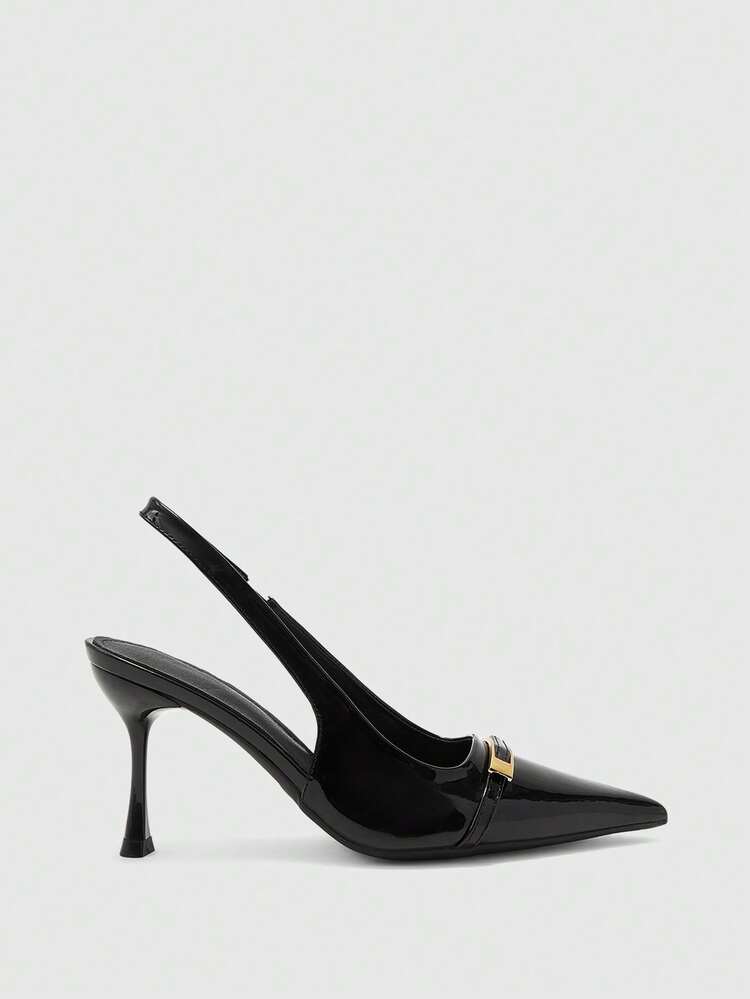 CUCCOO BIZCHIC Women's Black Patent Leather Pointed Toe Stiletto Heel Sexy Hollow Out High Heel Pumps Valentine's Day